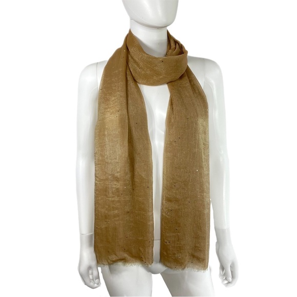 Sparkly Khaki Beige Chiffon Sheer Scarf Wrap - Picture 1 of 5